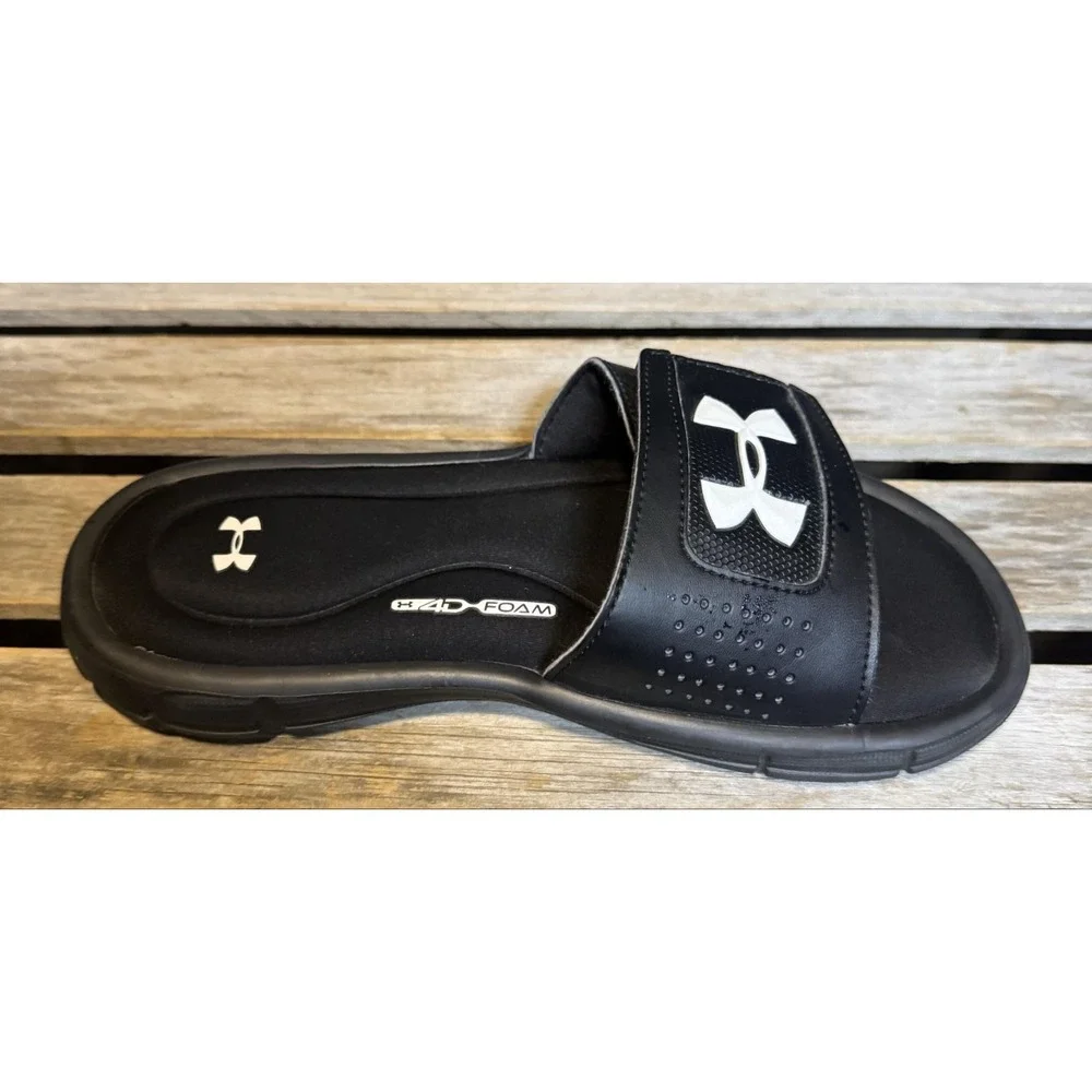 Under Armour Sandals Kids Size 3 Black 4D Foam Slide Adjustable Logo Comfort